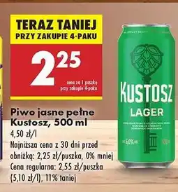 Biedronka Piwo jasne pełne Kustosz, 500 ml oferta