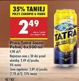 Biedronka Piwo Tatra Jasne Pełne 6x500 ml oferta