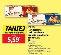 Lidl Rurki waflowe częściowo oblane czekoladą Sondey Rondissimo oferta