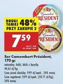 Biedronka Ser camembert lekki z bazylią President oferta