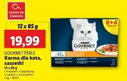 Lidl Karma dla kota fileciki w sosie z indykiem + tuńczykiem kaczką jagnięciną Purina Gourmet Perle oferta