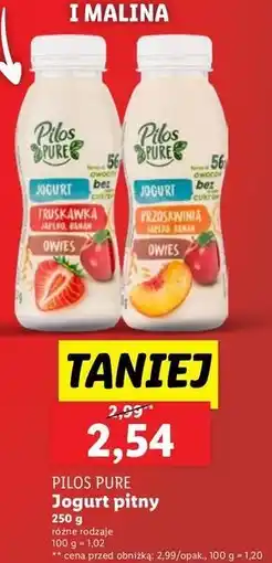 Lidl Jogurt brzoskwinia-banan-owies Pilos Pure oferta