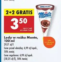 Biedronka Lody w rożku Monte 2+2 GRATIS oferta