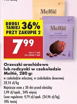 Biedronka Orzeszki arachidowe lub rodzynki w czekoladzie mlecznej lub deserowejMeltie oferta