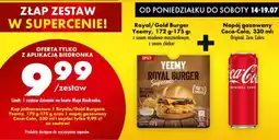 Biedronka Zestaw burger Royal/Gold Burger Yeemy 172g-175g + napój Coca-Cola 330ml Yeemy + Coca-Cola oferta