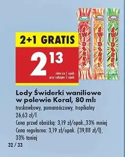 Biedronka Lody Świderki waniliowe w polewie Koral, 80 ml oferta