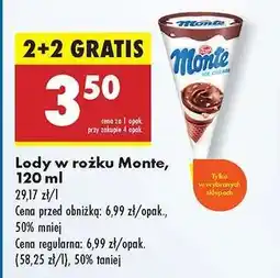 Biedronka Lody w rożku Monte , 120 ml oferta