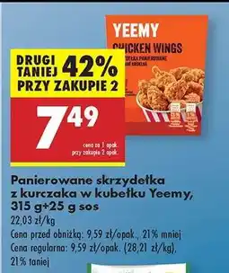 Biedronka Panierowane skrzydełka z kurczaka w kubku Yeemy, 315 g+25 g sos oferta