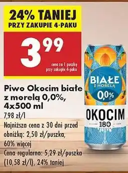 Biedronka Piwo Okocim białe z morelą 0,0%, 4x500 ml oferta