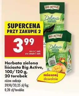Biedronka Herbata zielona liściasta Big Active, 100/120 g, 20 torebek oferta