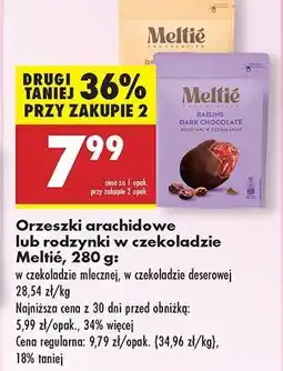 Biedronka Orzeszki arachidowe lub rodzynki w czekoladzie Meltié, 280 g oferta
