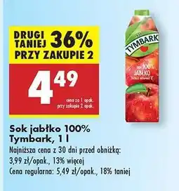 Biedronka Sok jabłko 100% Tymbark, 1 l oferta