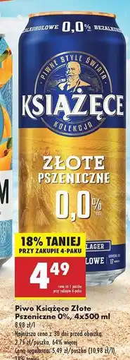 Biedronka Piwo Książęce Złote Pszeniczne 0%, 4x500 ml oferta