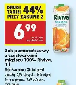 Biedronka Sok pomarańczowy z cząsteczkami miąższu 100% Riviva, 1 l oferta