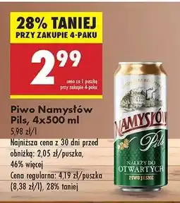 Biedronka Piwo Namysłów Pils, 4x500 ml oferta