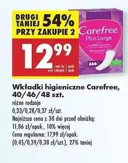Biedronka Wkładki higieniczne Carefree 40/46/48 szt oferta