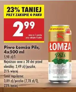 Biedronka Piwo Łomża Pils, 4x500 ml oferta