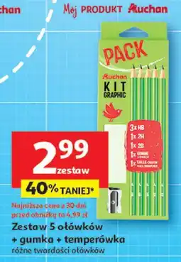 Auchan Ołowki + gumka temperówka Auchan oferta