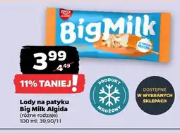 Netto Lody na patyku Big Milk, różne rodzaje Algida oferta