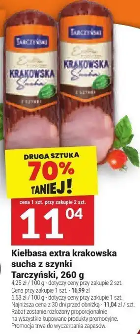 Twój Market Kiełbasa extra krakowska sucha z szynki Tarczyński oferta