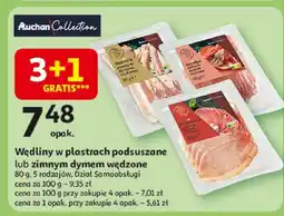 Auchan Wędliny w plastrach podsuszane lub z zimnym dymem wędzone Auchan Collection oferta