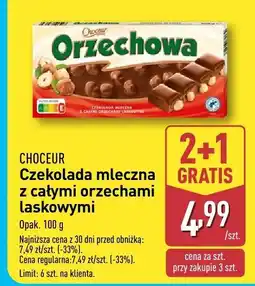 ALDI Czekolada mleczna z całymi orzechami laskowymi Choceur 2+1 GRATIS oferta