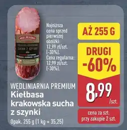 ALDI Kiełbasa krakowska sucha z szynki Wędliniarnia Premium oferta