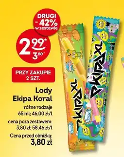 Żabka Lody Ekipa Koral różne rodzaje oferta