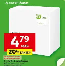 Auchan Serwetki białe 1 warstwowe 33 x cm Auchan oferta