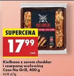 Biedronka Kiełbasa z serem cheddar i szarpaną wołowiną Czas Na Grill oferta