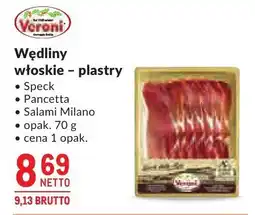 Makro Wędliny włoskie plastry Speck Pancetta Salami Milano Veroni oferta