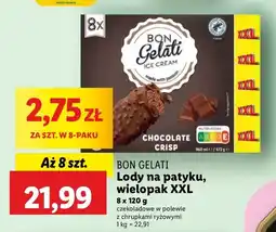 Lidl Lody na patyku XXL czekoladowe w polewie z chrupkami ryżowymi 8-pak Bon Gelati oferta