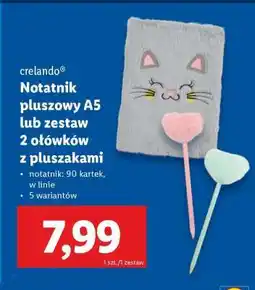 Lidl crelando Notatnik pluszowy A5 lub zestaw 2 ołówków z pluszakami oferta