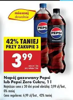 Biedronka Napój gazowany Pepsi lub Pepsi Zero Cukru, 1 l oferta