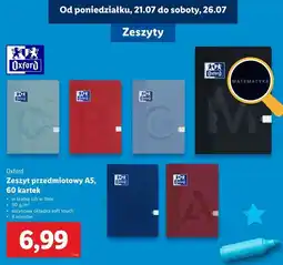 Lidl Zeszyt przedmiotowy a5 60 kartek linia Oxford oferta
