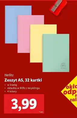 Lidl Zeszyt a5 32 kartki kratka Herlitz oferta