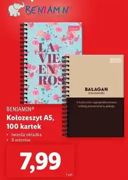 Lidl Kołozeszyt a5/100 kartek Beniamin oferta