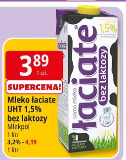 E.Leclerc Mleko łaciate UHT 1,5% bez laktozy Mlekpol oferta