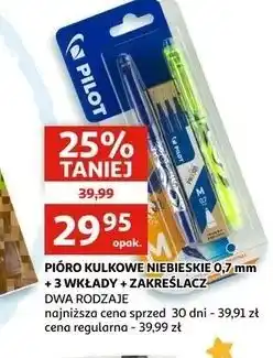 Auchan Pióro kulkowe + 3 wkłady zakreślacz Pilot Frixion oferta
