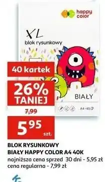 Auchan Blok rysunkowy a4/40 k biały Happy Color oferta