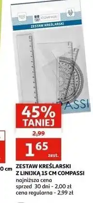 Auchan Zestaw kreślarski linijka kątomierz i dwie ekierki Compassi oferta