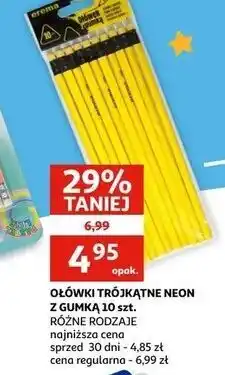 Auchan Ołówki trójkątne neon z gumką Erema oferta