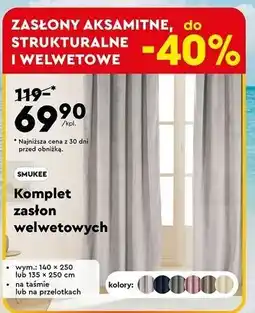 Biedronka Komplet zasłon welwetowych 135 x 250 cm Smukee oferta
