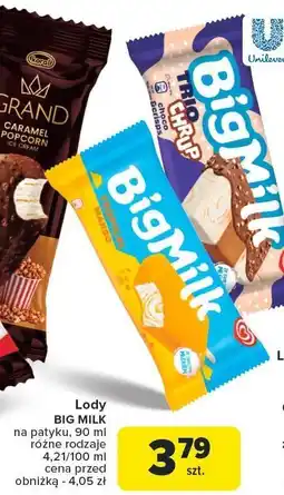 Carrefour Lody Big Milk na patyku różne rodzaje Unilever oferta
