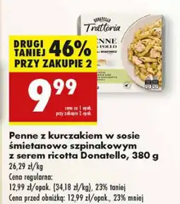 Biedronka Penne z kurczakiem w sosie śmietanowo szpinakowym z serem ricotta Donatello oferta