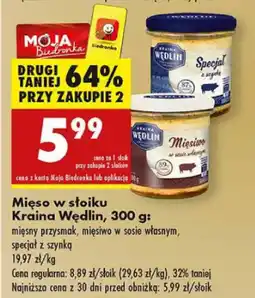 Biedronka Mięso w słoiku Kraina Wędlin mięsny przysmak, mięsiwo w sosie własnym, specjał z szynką oferta