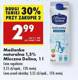 Biedronka Maślanka naturalna 1,5% Mleczna Dolina, 1 l oferta