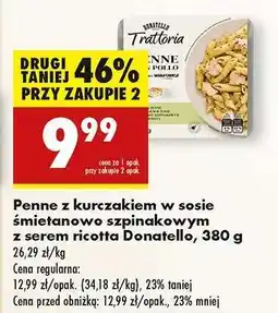 Biedronka Penne z kurczakiem w sosie śmietanowo szpinakowym z serem ricotta Donatello, 380 g oferta