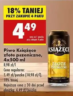 Biedronka Piwo Książęce złote pszeniczne, 4x500 ml oferta