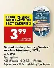 Biedronka Szprot podwędzany winter w oleju roślinnym Marinero oferta